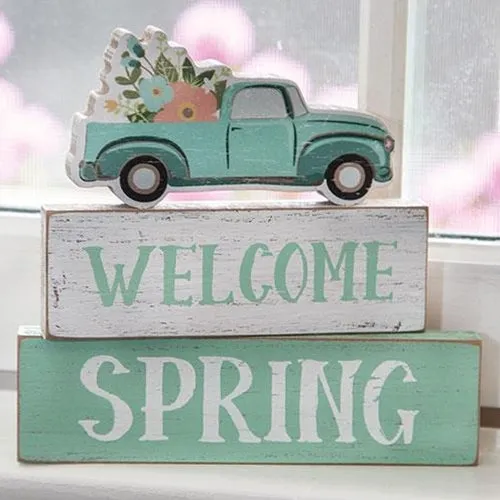 💙 Set of 3 Welcome Spring Blocks with Flower Truck