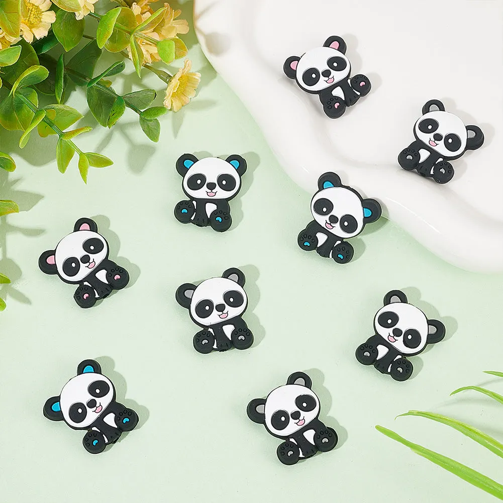18Pcs 3 Colors Panda Silicone Beads, DIY Nursing Necklaces and Bracelets Making, Chewing Pendants For Teethers, Mixed Color, 28.5x24x6.5mm, Hole: 2mm, 6pcs/color