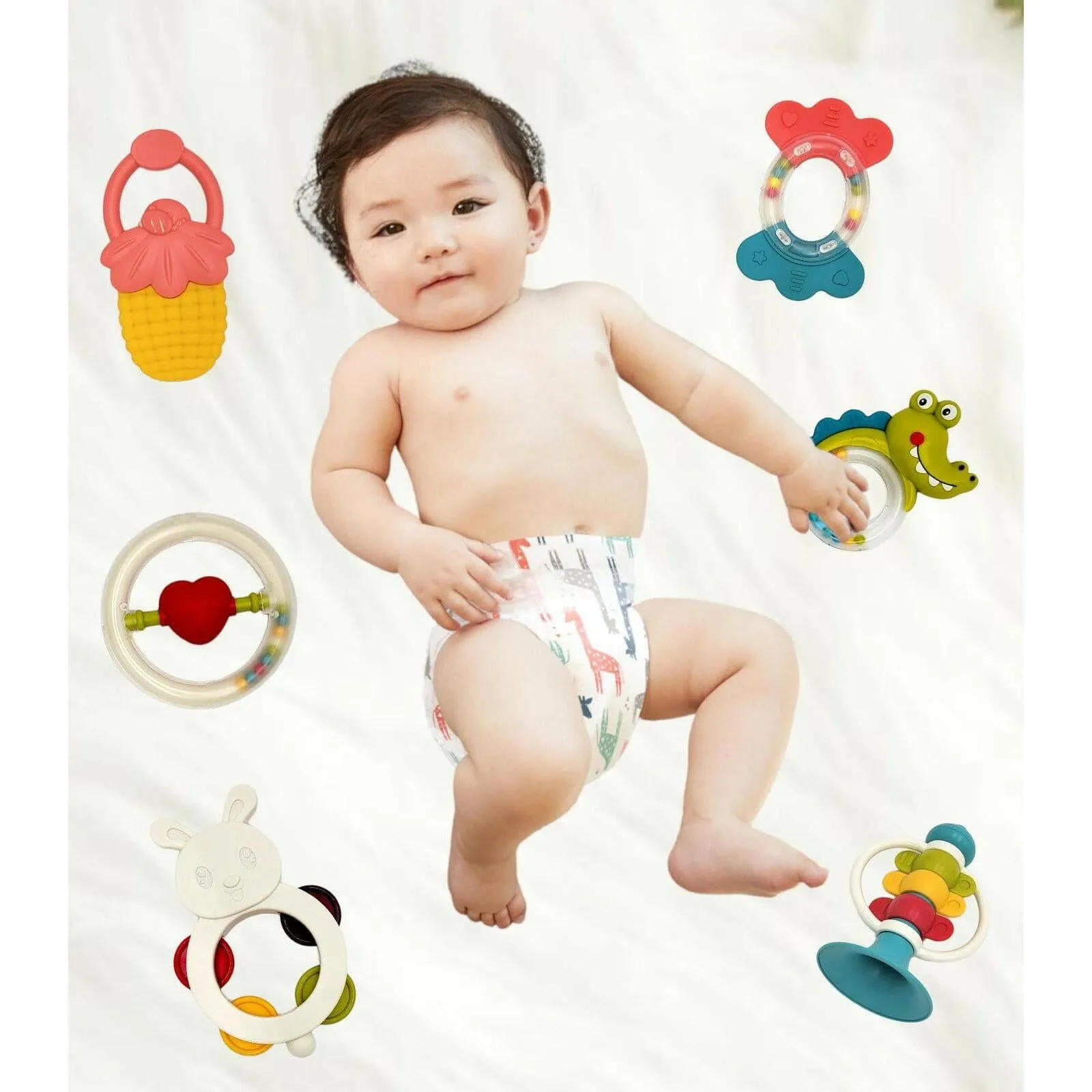Baby Handbell Teether Set 6 PCS Colorful Rattles