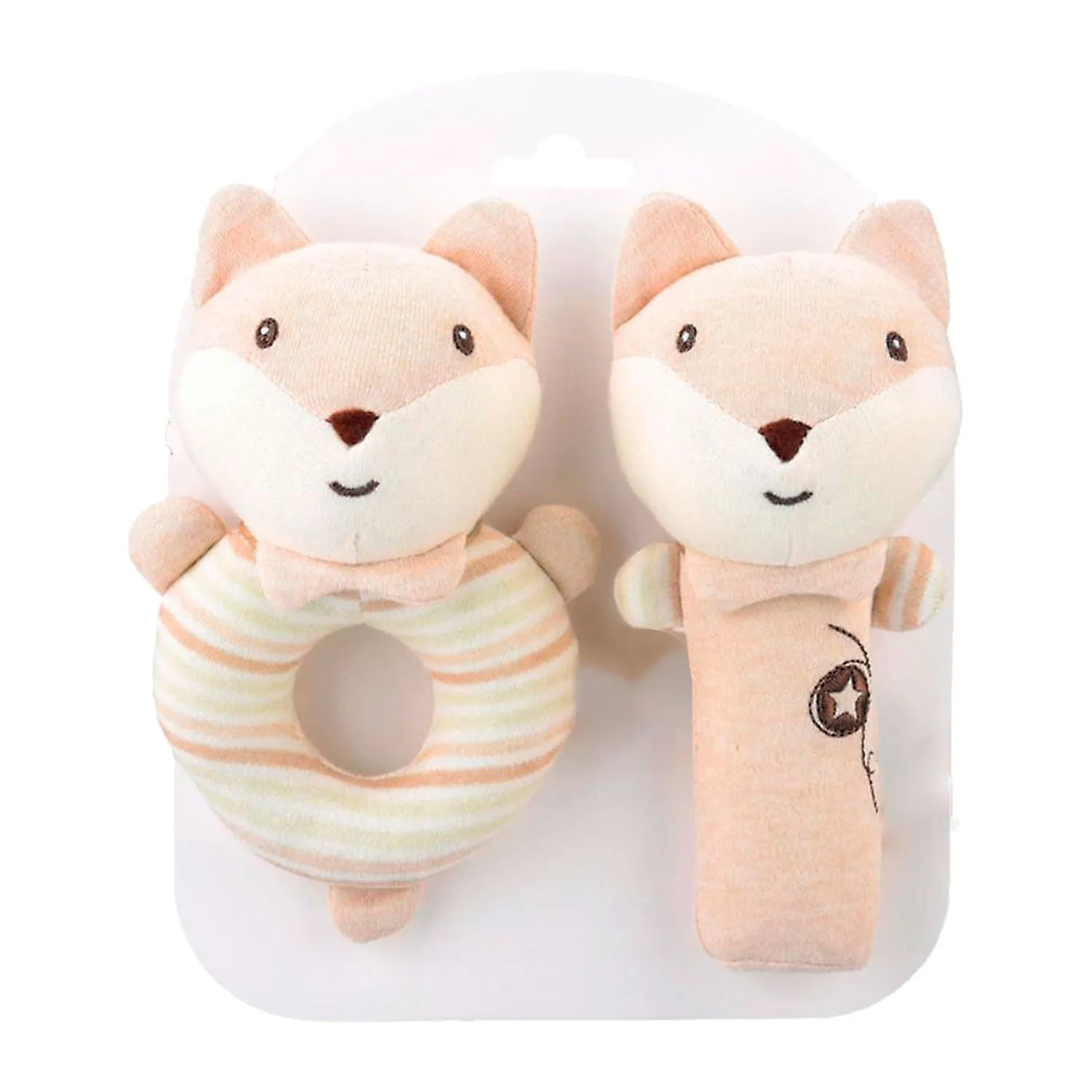 Baby Moo Foxy Fun 2 Pack Squeaker Handheld Rattle Toy - Beige