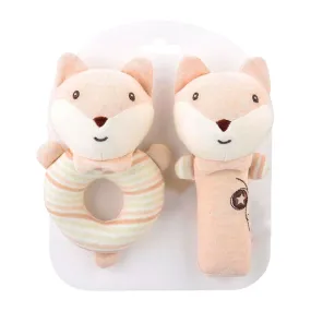 Baby Moo Foxy Fun 2 Pack Squeaker Handheld Rattle Toy - Beige