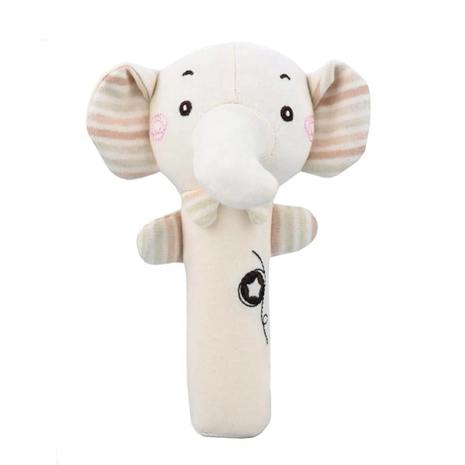 Baby Moo Tiny Trunk 2 Pack Squeaker Handheld Rattle Toy - Cream
