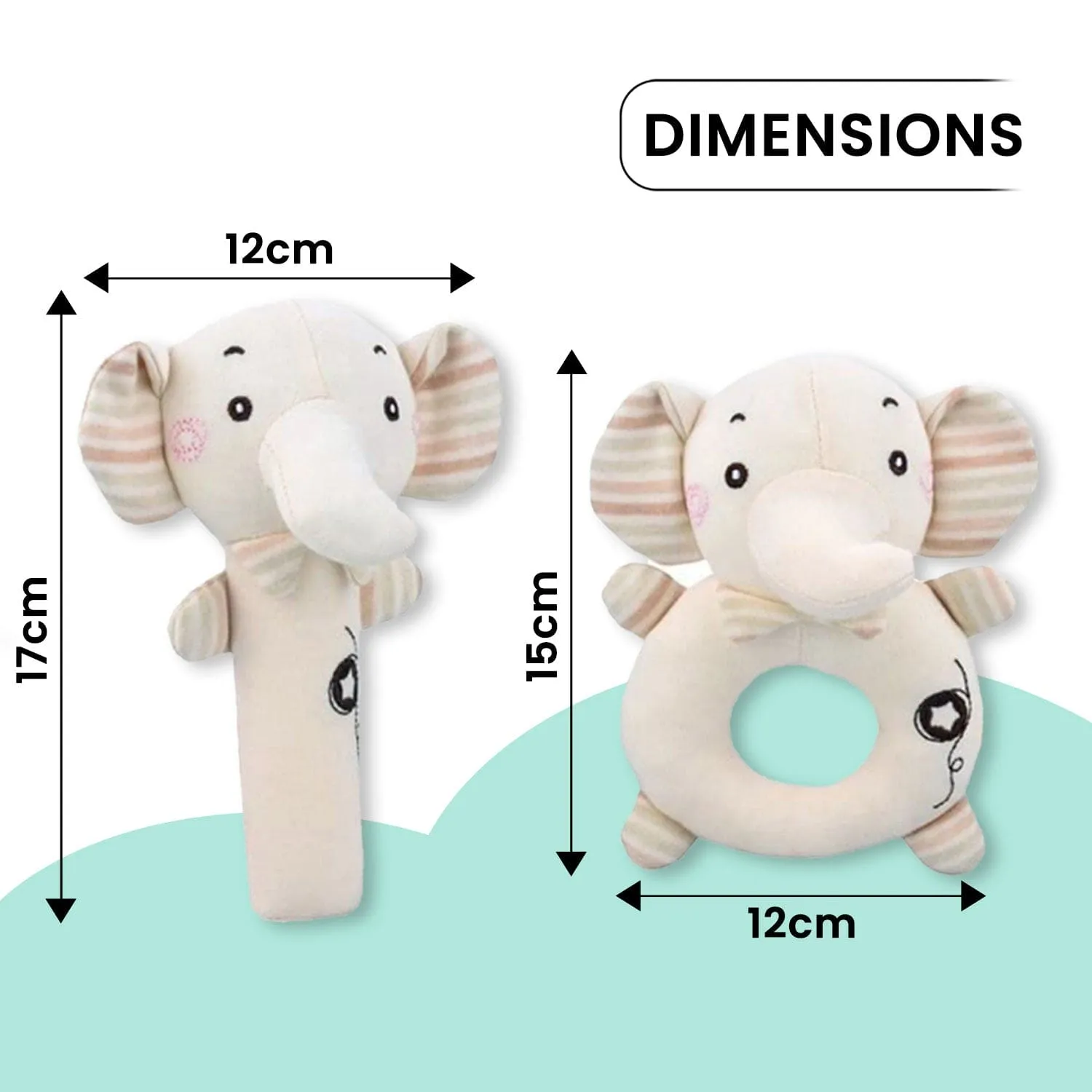 Baby Moo Tiny Trunk 2 Pack Squeaker Handheld Rattle Toy - Cream