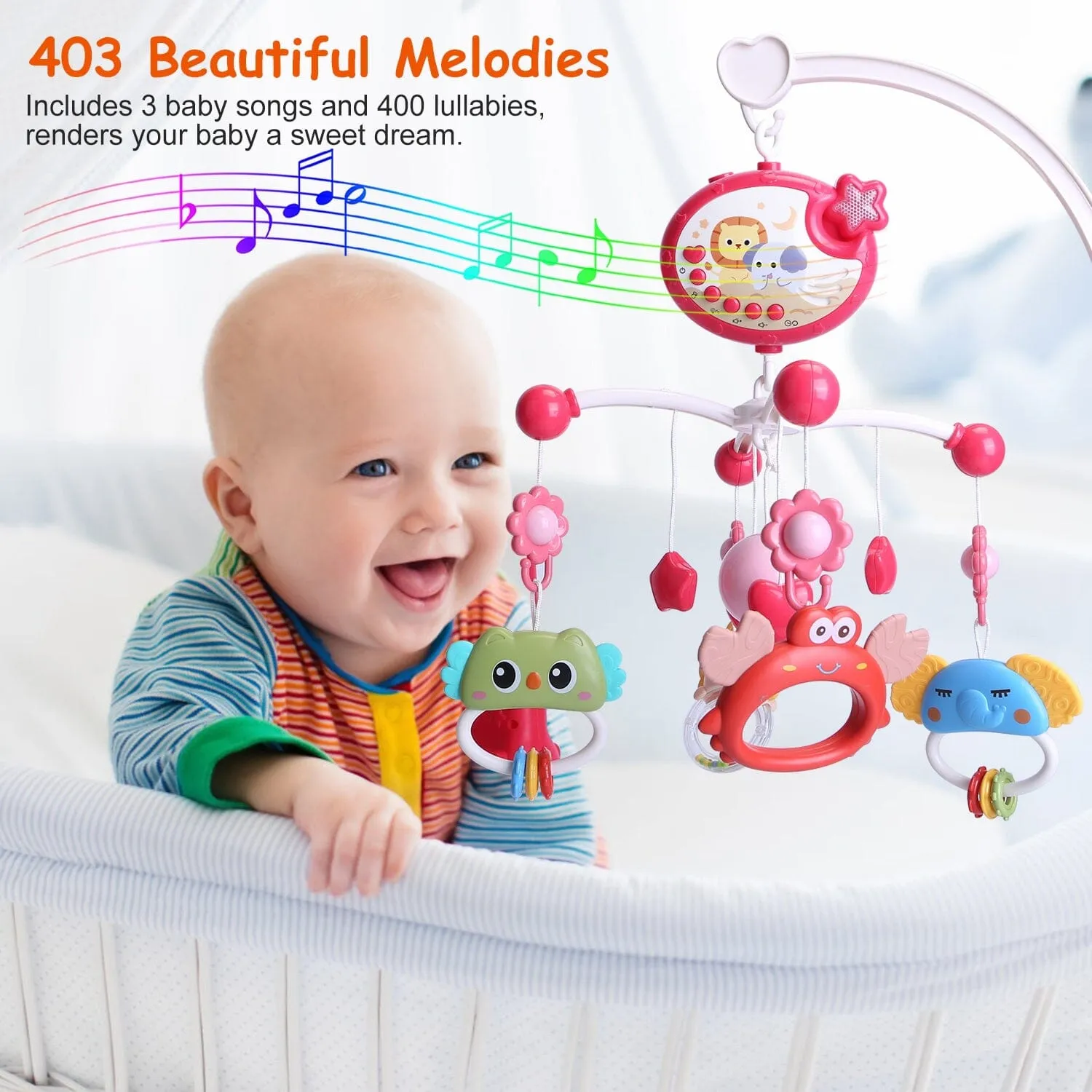 Baby Musical Crib Bed Bell Rotating Mobile Star Projection