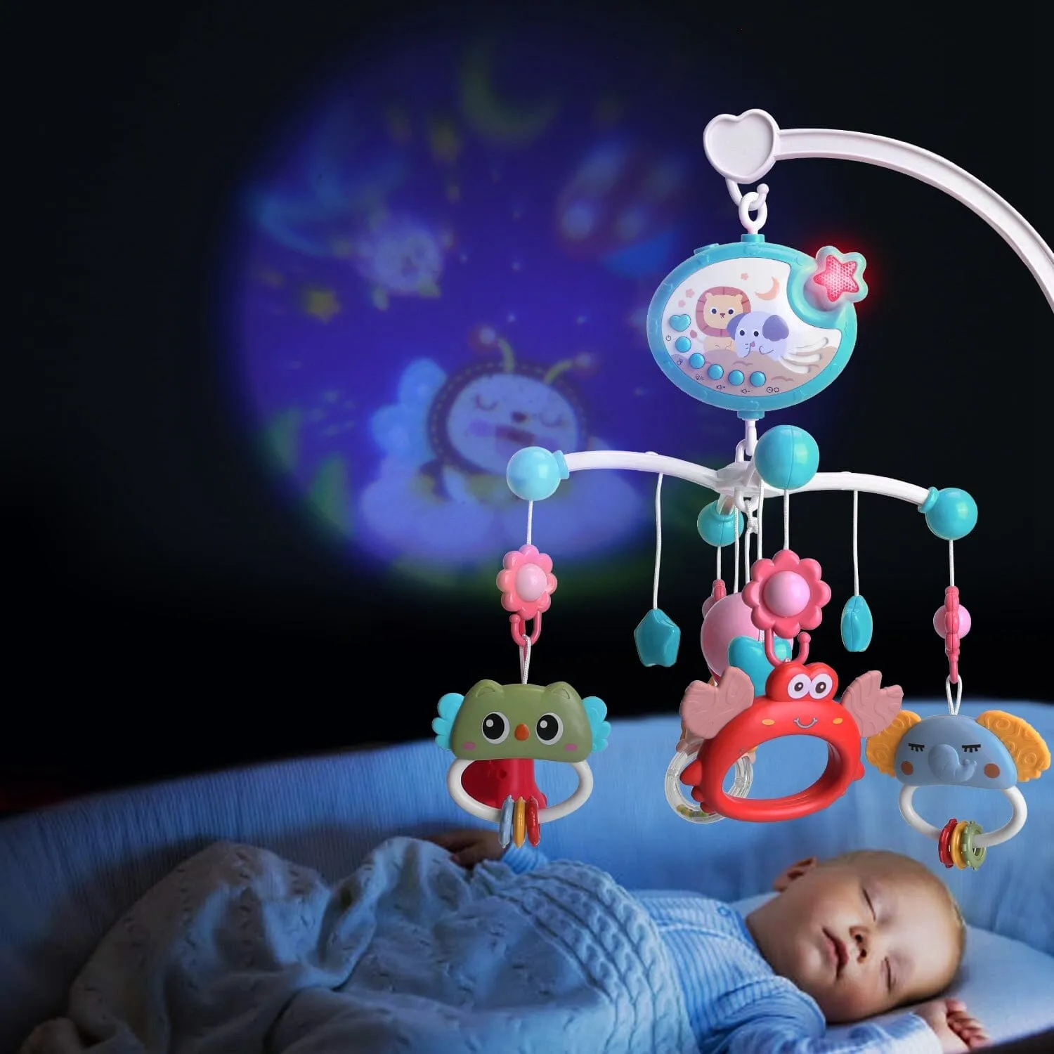 Baby Musical Crib Bed Bell Rotating Mobile Star Projection