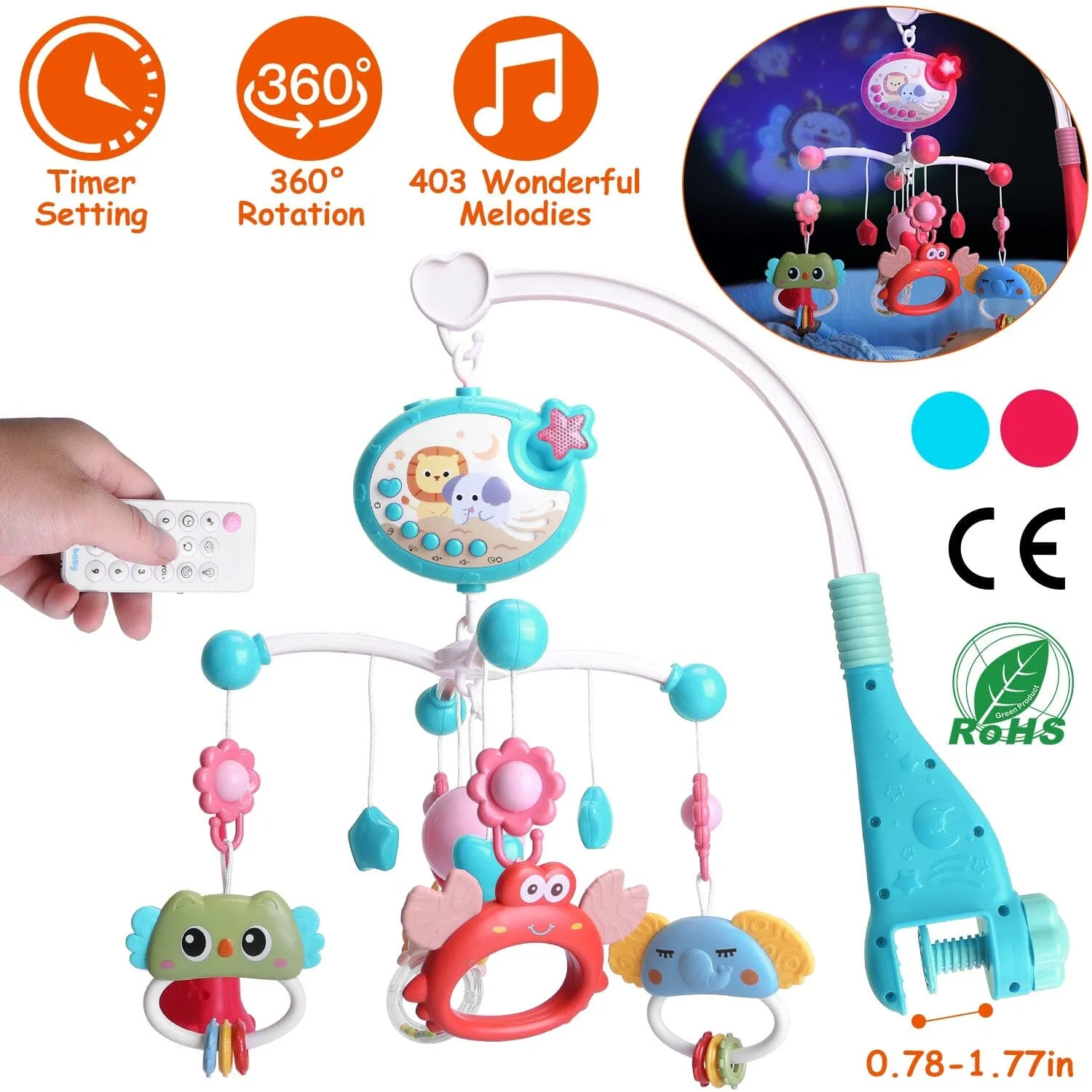 Baby Musical Crib Bed Bell Rotating Mobile Star Projection