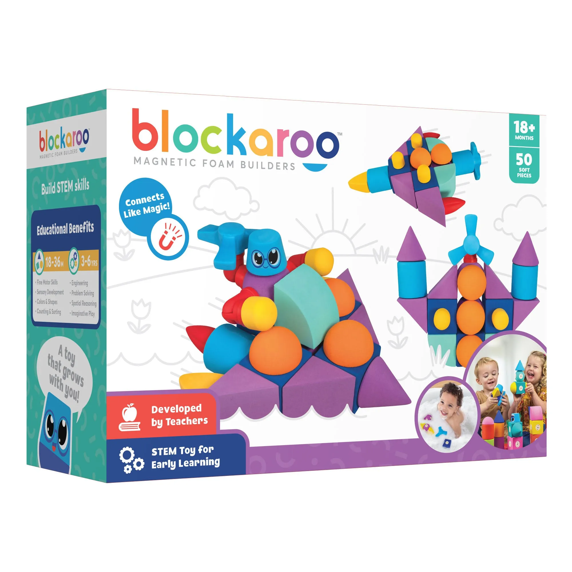 Blockaroo Magnetic Foam Blocks 50-Piece Builder Set