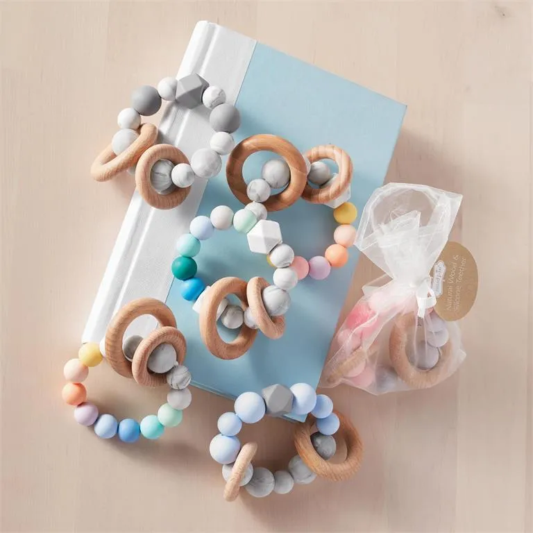 Blue Green Silicone Wood Teether