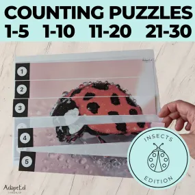 Bugs Insects Counting Puzzles: Counting 1-5 1-10 11-20 21-30 (Printable PDF)