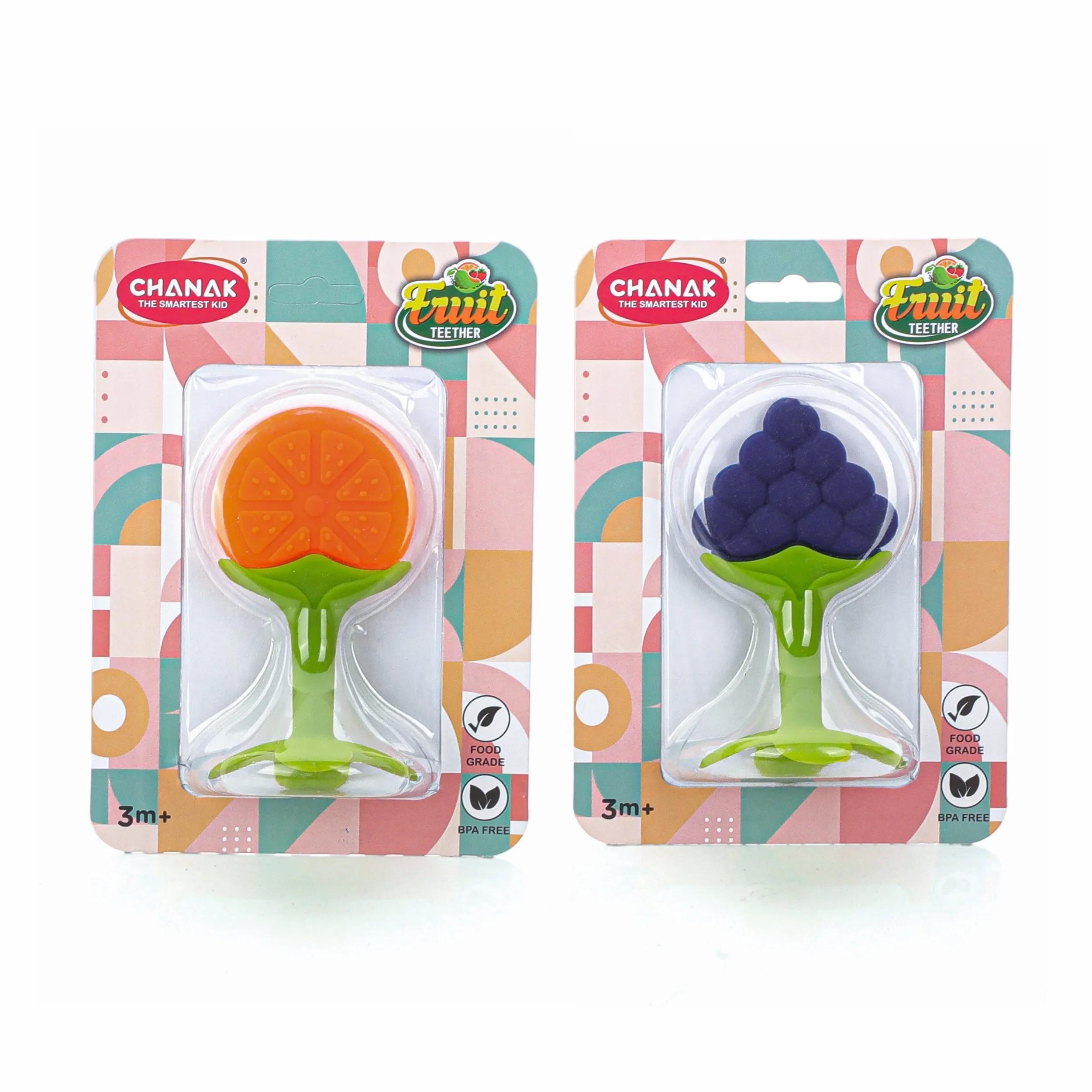 Chanak Baby Silicone Fruit Teether for Toddlers (Orange & Blue)