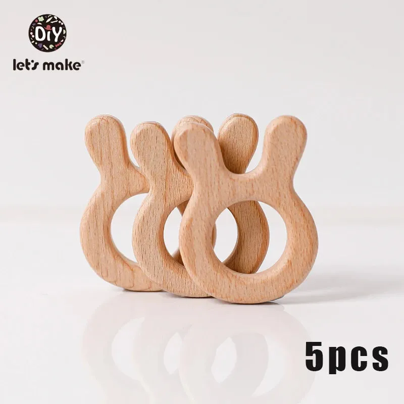 Let's Make 5pcs Wholesale Wooden Teether Rodent Pacifier Pendant Wooden Toys DIY Baby Necklace Gift BPA Free Beech Hedgehog Bird