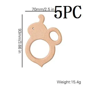 Let's Make 5pcs Wholesale Wooden Teether Rodent Pacifier Pendant Wooden Toys DIY Baby Necklace Gift BPA Free Beech Hedgehog Bird