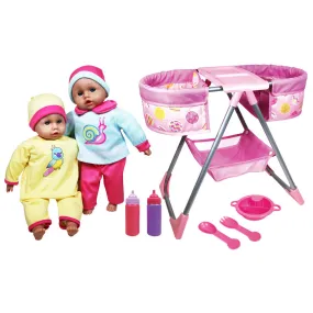 Lissi Twin Highchair & Baby Dolls Playset - Pink & Yellow, Ages 2 