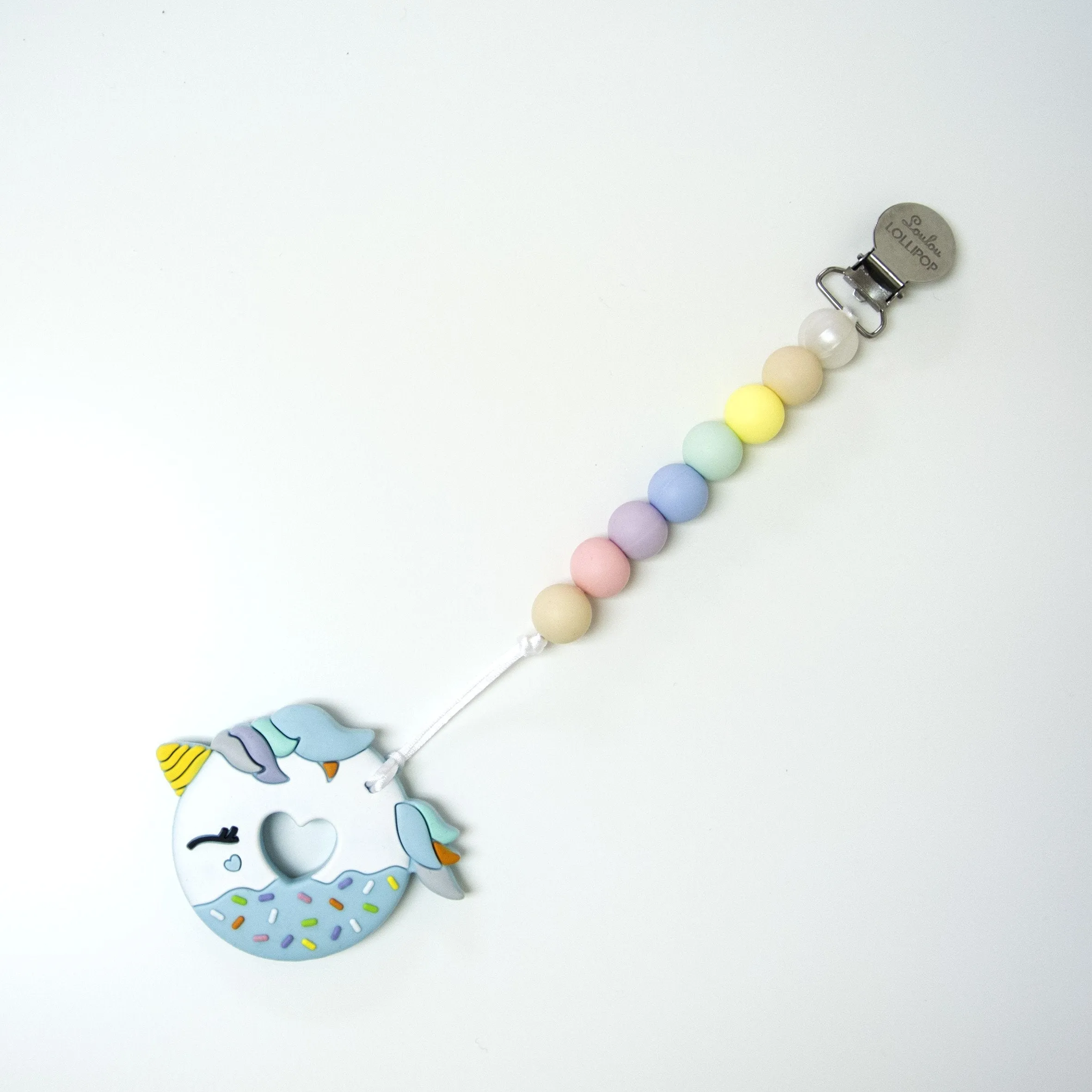 Loulou Lollipop Blue Unicorn Donut Teether with Holder Set