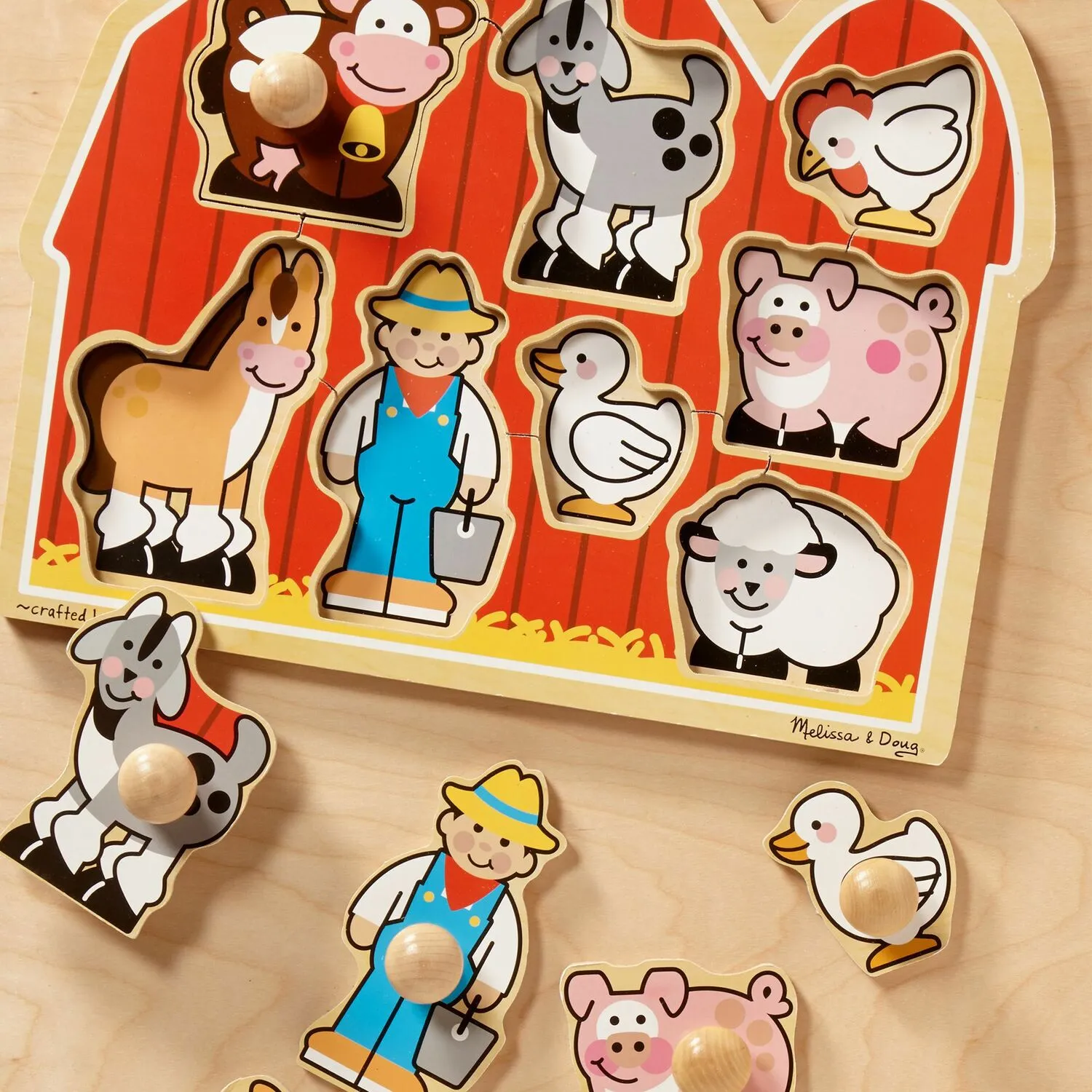 Melissa & Doug Kids Jumbo Knob Puzzle 8 Pc Wooden Farm Friends Ages 1  Item # 3391