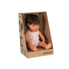 Miniland Doll - Anatomically Correct Baby Caucasian Boy Brunette Hair 38cm