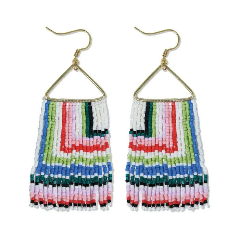 Paige Ascending Blocks Beaded Fringe Earrings Rio