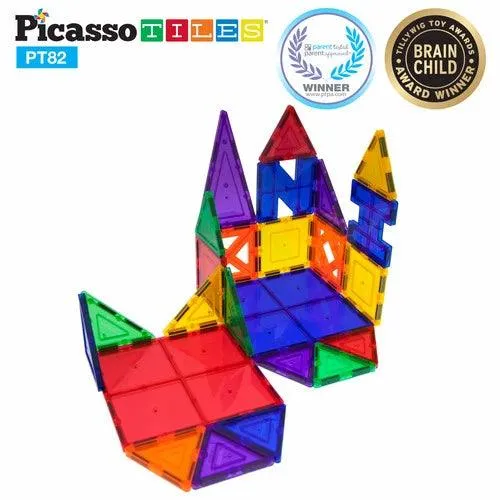 PicassoTiles 3D Magnetic Building Block Tiles PT82 - 82 Piece Set (2 Cars Included)