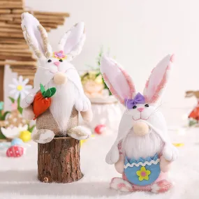 Plush Easter Gnome Bunny Cute Rabbit with Carrot Egg for Home Decoration Funny Easter Plush Doll