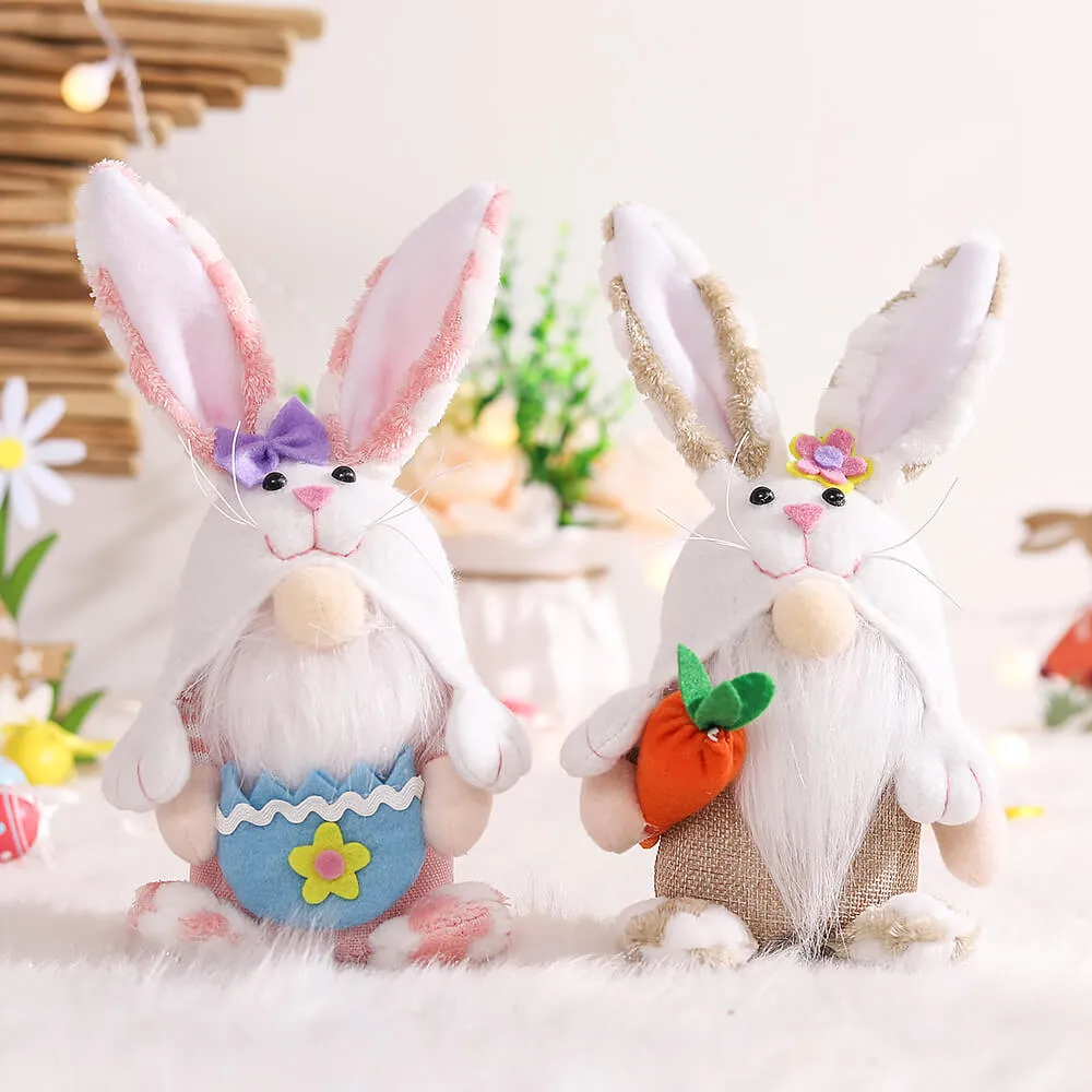 Plush Easter Gnome Bunny Cute Rabbit with Carrot Egg for Home Decoration Funny Easter Plush Doll
