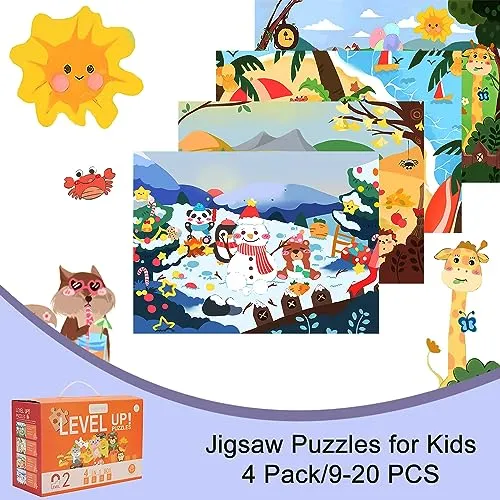 Puzzles for Kids Ages 3-5 Years Old，9 12 16 20 Pieces Animal Jigsaw Puzzles for Kids 2 3 4 5 6 Years Old -Toddler Puzzles for Boy and Girl (4 Pack)