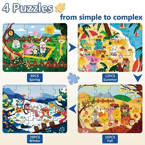 Puzzles for Kids Ages 3-5 Years Old，9 12 16 20 Pieces Animal Jigsaw Puzzles for Kids 2 3 4 5 6 Years Old -Toddler Puzzles for Boy and Girl (4 Pack)