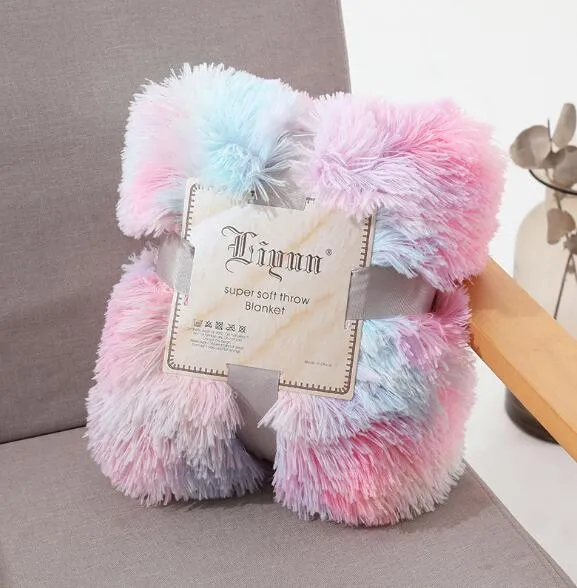 Rainbow Plush Super Soft Blanket Colorful Bedding Sofa Cover. Fuzzy Warm Throw Cozy Couch Blanket for Winte