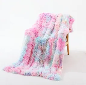 Rainbow Plush Super Soft Blanket Colorful Bedding Sofa Cover. Fuzzy Warm Throw Cozy Couch Blanket for Winte
