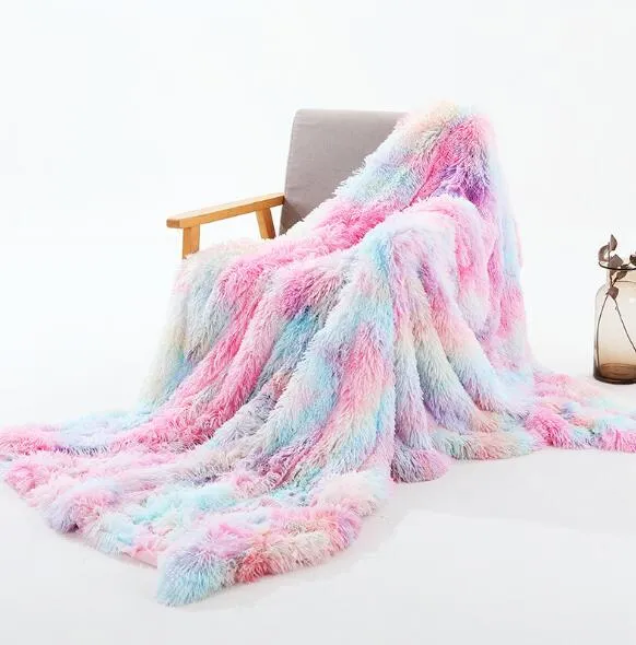 Rainbow Plush Super Soft Blanket Colorful Bedding Sofa Cover. Fuzzy Warm Throw Cozy Couch Blanket for Winte