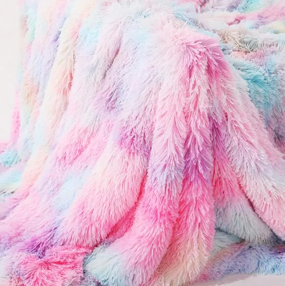 Rainbow Plush Super Soft Blanket Colorful Bedding Sofa Cover. Fuzzy Warm Throw Cozy Couch Blanket for Winte