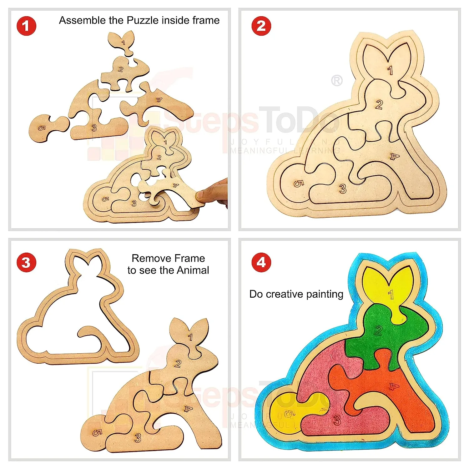 Set of 5 Wooden Jigsaw Puzzles. Paintable Animal Puzzle Set for Early Education and Home Schooling. Montessori Learning Toys (32 Wooden Pieces   5 Wooden Frame) 5 Different Patterns (T294)