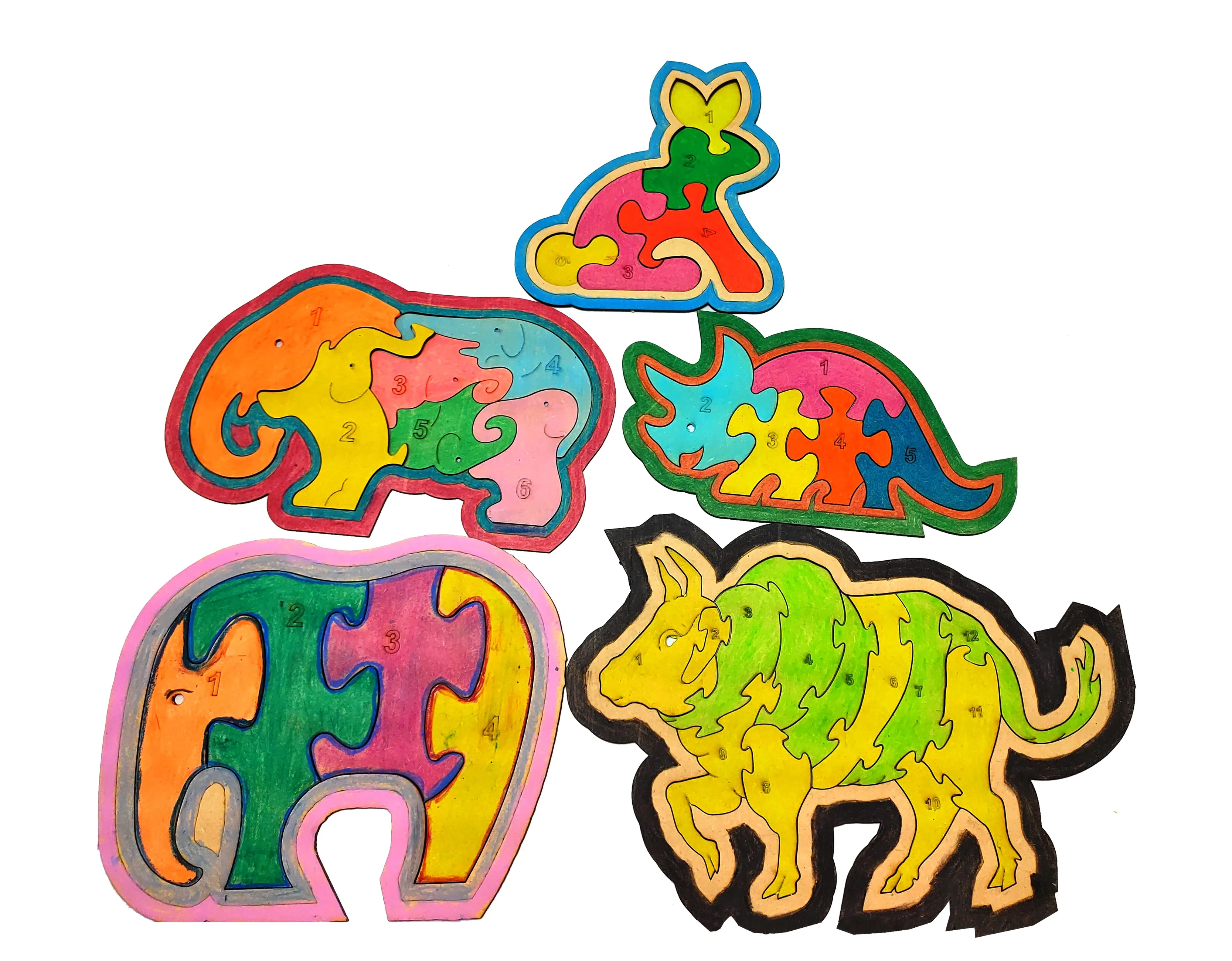 Set of 5 Wooden Jigsaw Puzzles. Paintable Animal Puzzle Set for Early Education and Home Schooling. Montessori Learning Toys (32 Wooden Pieces   5 Wooden Frame) 5 Different Patterns (T294)