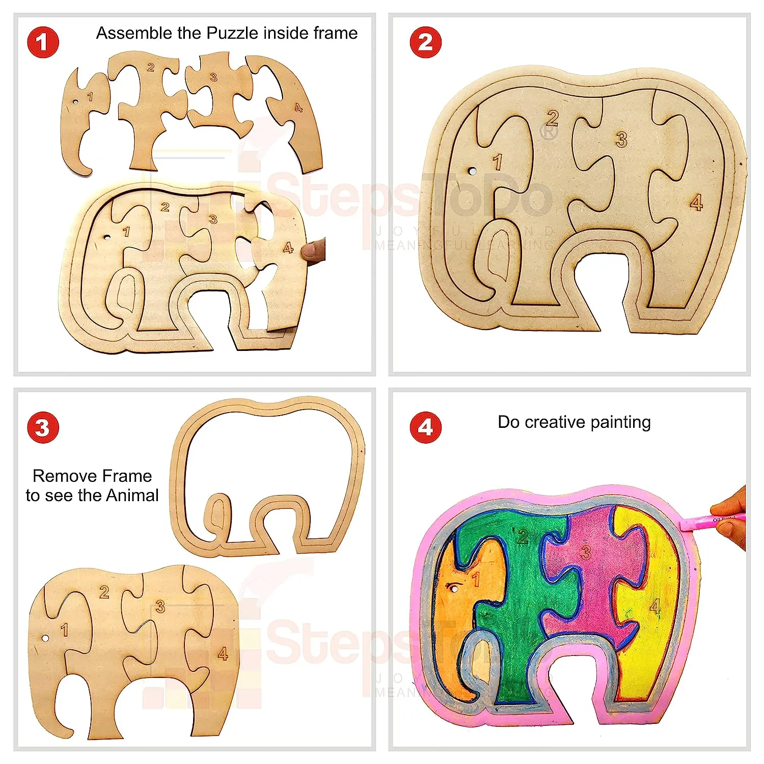 Set of 5 Wooden Jigsaw Puzzles. Paintable Animal Puzzle Set for Early Education and Home Schooling. Montessori Learning Toys (32 Wooden Pieces   5 Wooden Frame) 5 Different Patterns (T294)