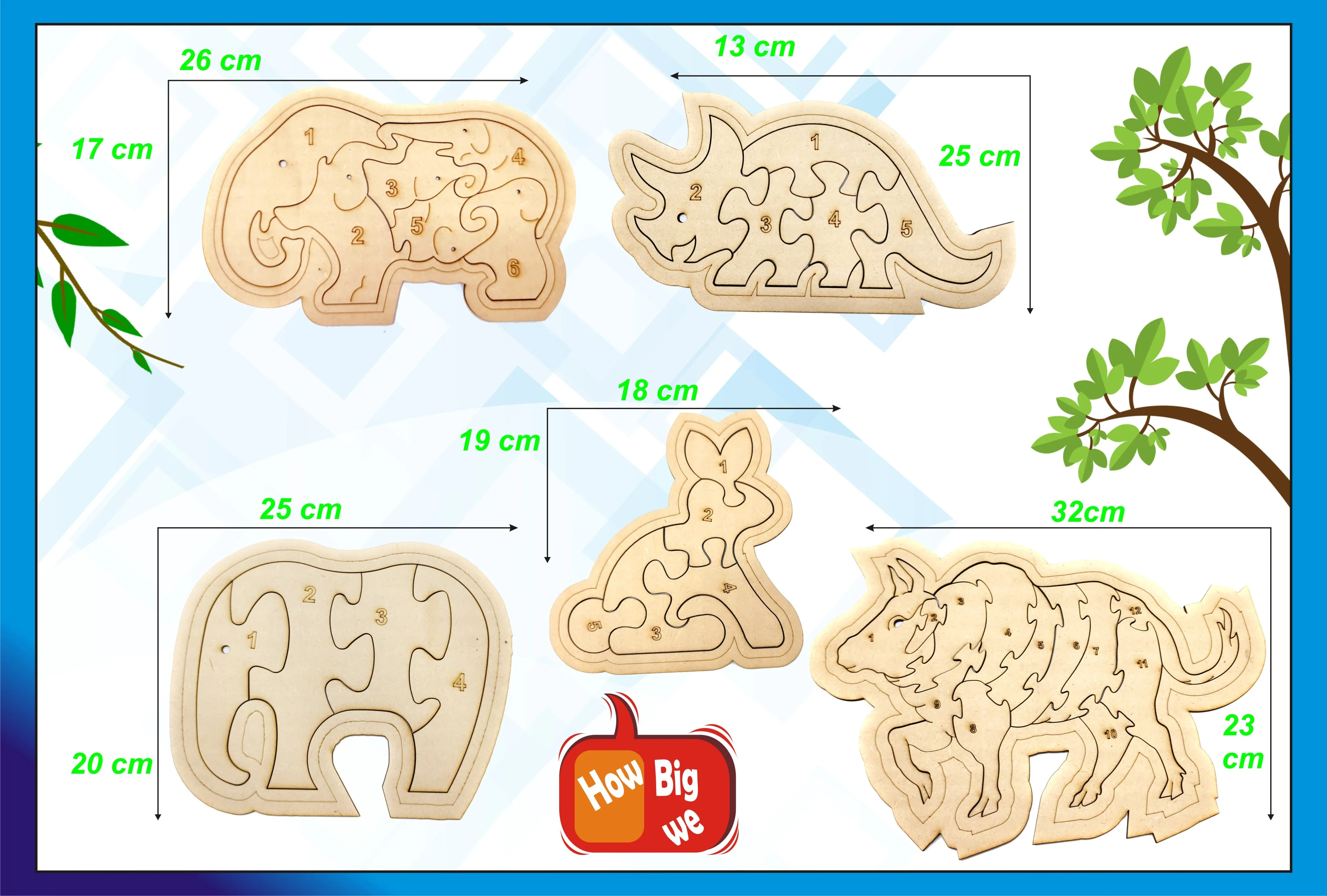 Set of 5 Wooden Jigsaw Puzzles. Paintable Animal Puzzle Set for Early Education and Home Schooling. Montessori Learning Toys (32 Wooden Pieces   5 Wooden Frame) 5 Different Patterns (T294)