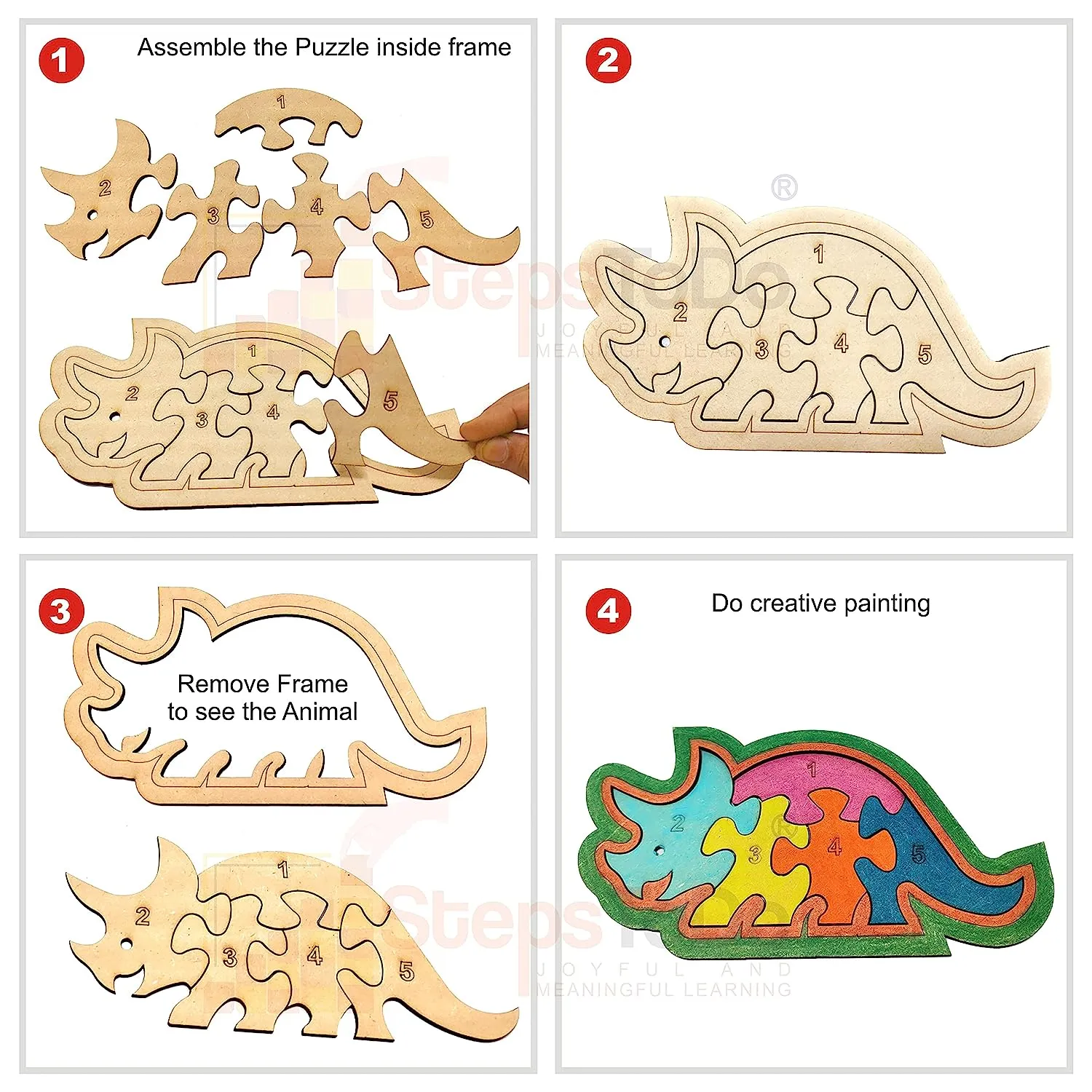 Set of 5 Wooden Jigsaw Puzzles. Paintable Animal Puzzle Set for Early Education and Home Schooling. Montessori Learning Toys (32 Wooden Pieces   5 Wooden Frame) 5 Different Patterns (T294)