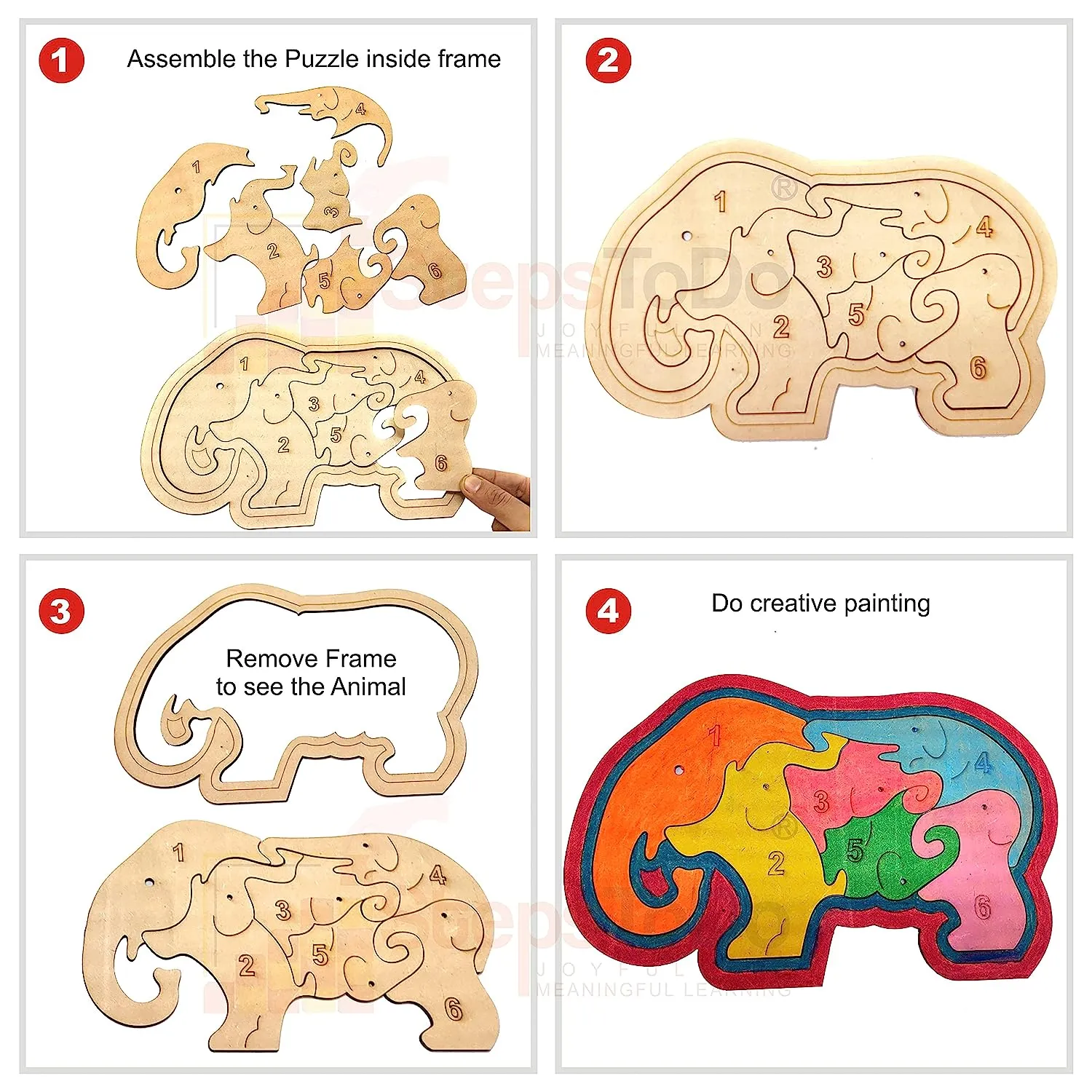 Set of 5 Wooden Jigsaw Puzzles. Paintable Animal Puzzle Set for Early Education and Home Schooling. Montessori Learning Toys (32 Wooden Pieces   5 Wooden Frame) 5 Different Patterns (T294)