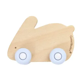 Silicone   Wood Teether (Rabbit with blue wheels)