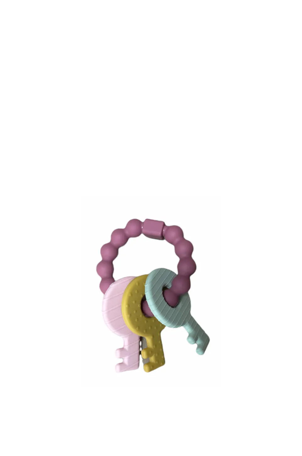 Three Hearts Key Rattle Teether In Mauve