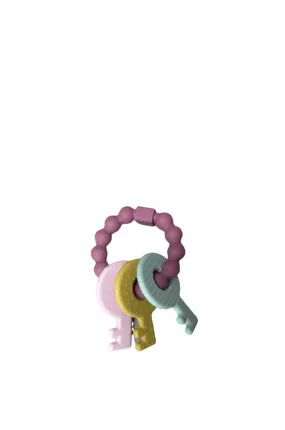 Three Hearts Key Rattle Teether In Mauve