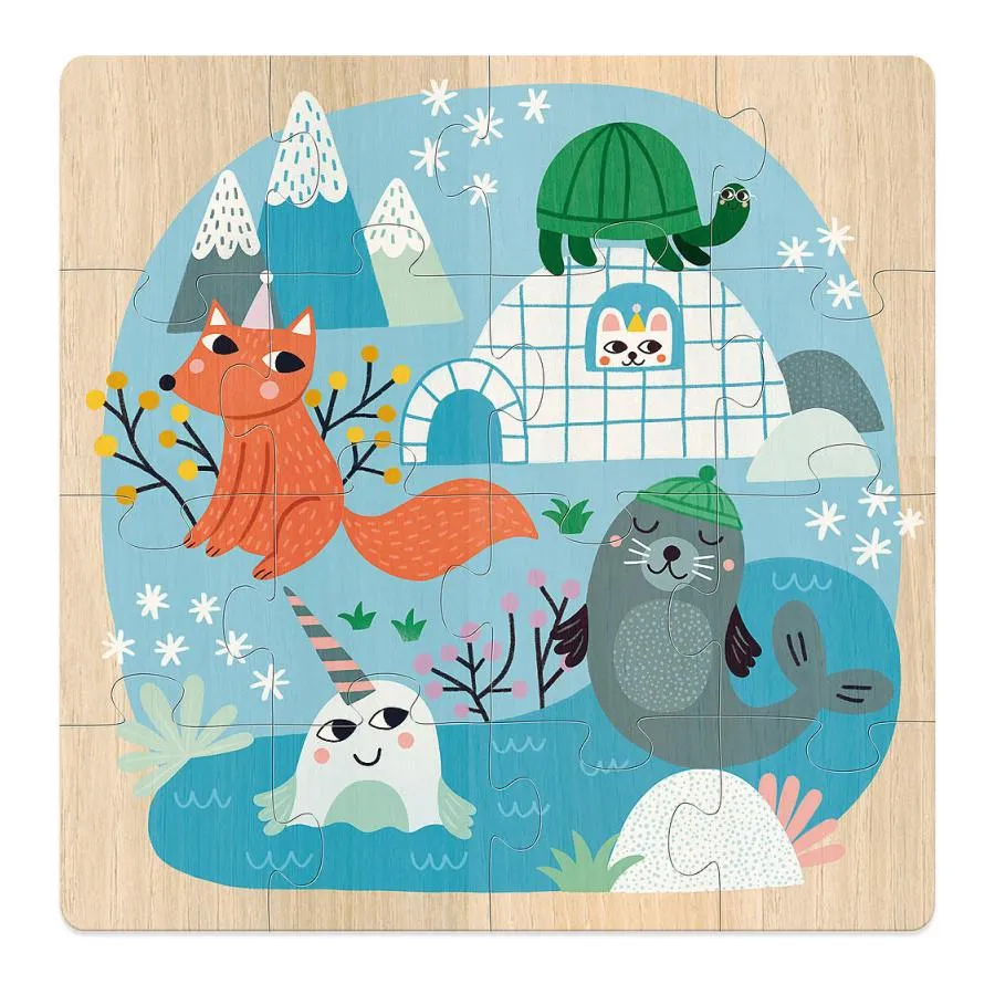 Vilac Wooden Puzzles Set of 3 x 16pc Animauz du Monde (Animals of the World)
