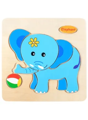 Wooden Puzzles for Kids Boys and Girls Animals Set Elephant