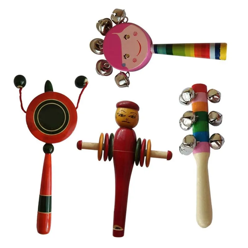 Wooden rattle toys for baby - Set of 4pcs ( multicolor)
