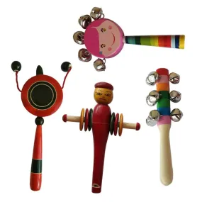 Wooden rattle toys for baby - Set of 4pcs ( multicolor)