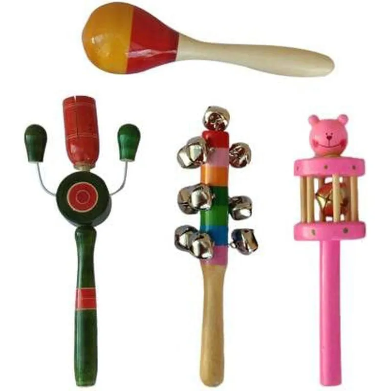 Wooden rattles for Baby- Set of 4 pcs(multicolor)