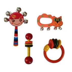 Wooden Rattles Toys for Baby - Set of 4 pcs - Multicolor