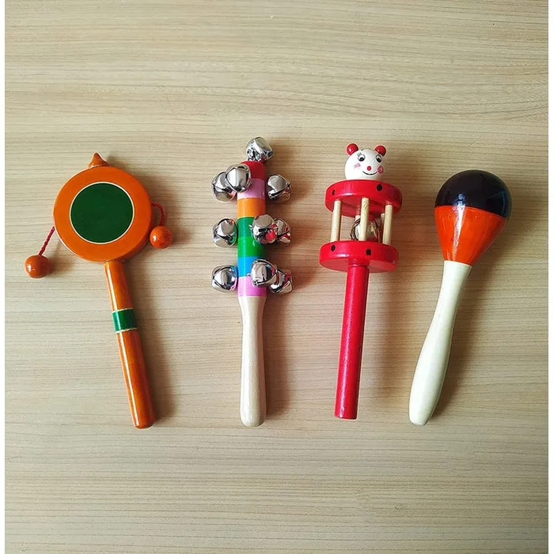 Wooden Rattles Toys of Kids - Set of 4 pcs - Multicolor